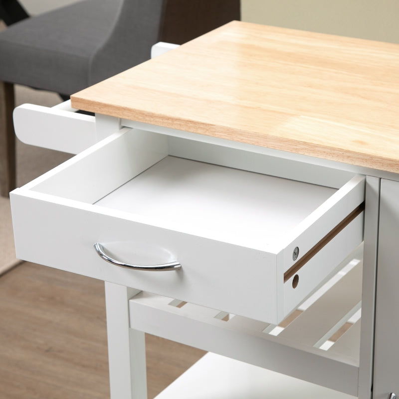 White Kitchen Trolley with Embossed Door Panel and 3 Shelves