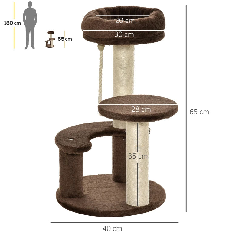 Brown 65cm Cat Tree with Sisal Scratching Posts and Perches