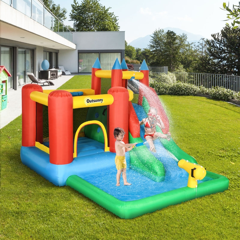 Kids 6-in-1 Inflatable Water Slide Bounce House - Blue