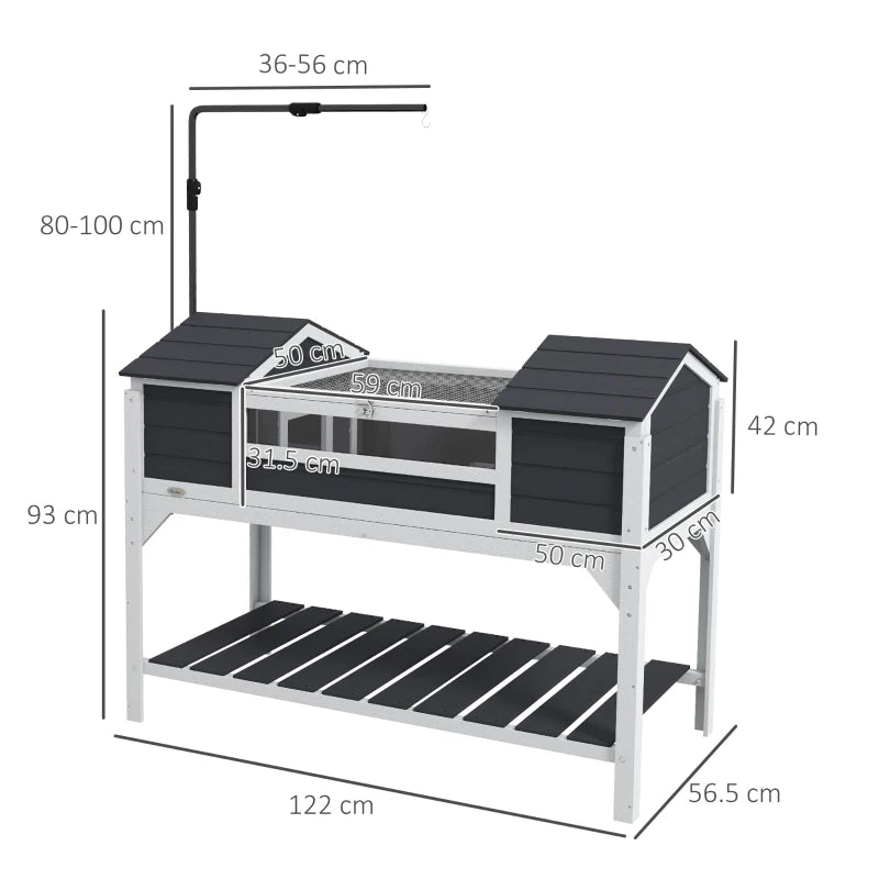 Grey Wooden Tortoise Enclosure with Lamp Holder & Dual Houses