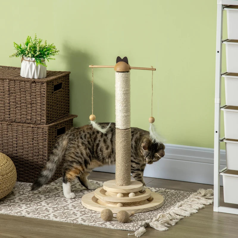 Cat Tree with Scratching Post and Toy Ball - Natural