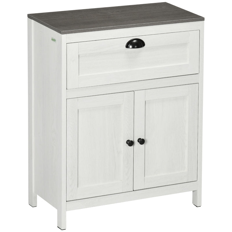 White Bathroom Storage Cabinet with Drawer and Double Doors