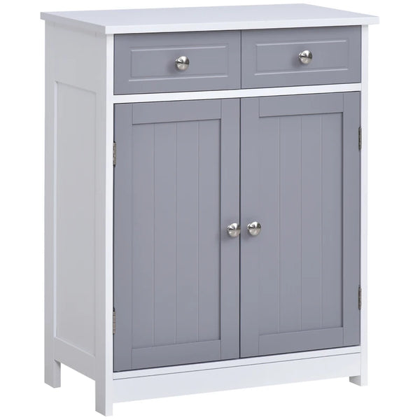 Freestanding Bathroom Storage Cabinet 75x60cm Grey White 2 Drawers Cupboard