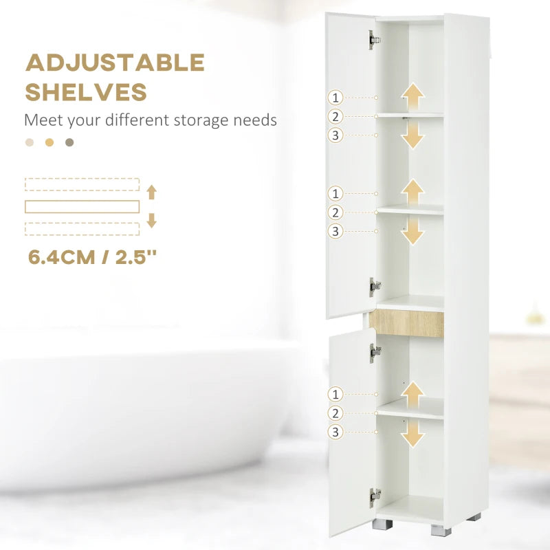 White Tall Bathroom Storage Cabinet with Adjustable Shelves