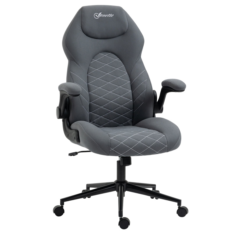 Dark Grey Home Office Desk Chair with Armrests, Swivel Seat & Tilt Function