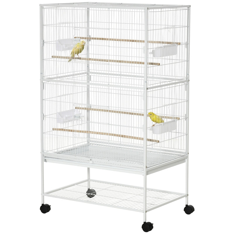 White Large Bird Cage with Stand & Storage - Ideal for Budgies, Finches, Canaries, Parakeets