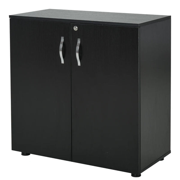 Black 2-Tier Lockable Office Storage Cabinet with 2 Keys