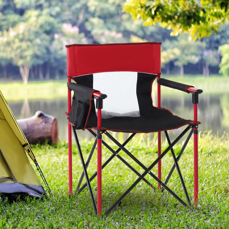 Red Folding Camping Chair with Cup Holder and Phone Pocket