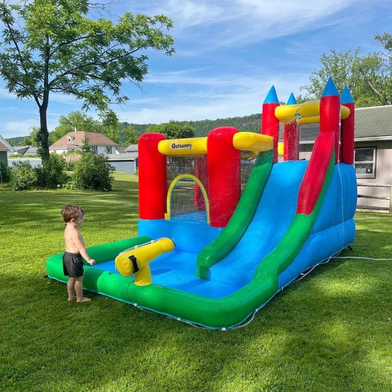 Kids 6-in-1 Inflatable Water Slide Bounce House - Blue