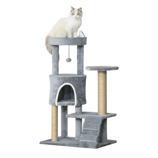 Cat Tree Tower with Scratching Posts and Perch - Light Grey