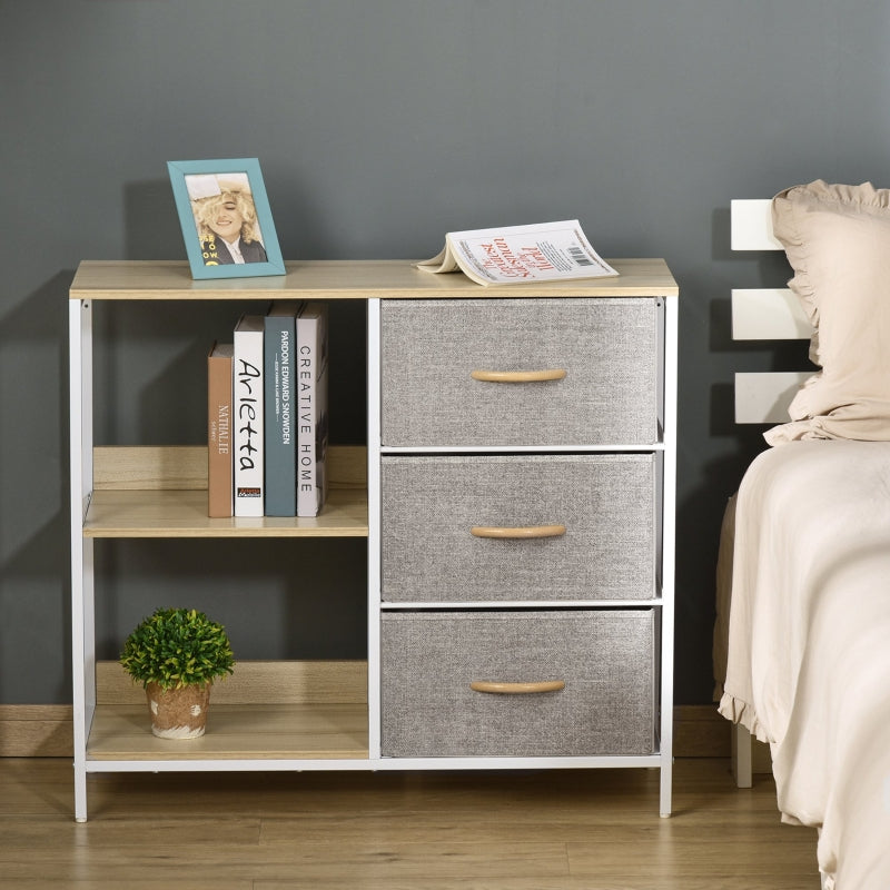 Beige Fabric Drawer Storage Cabinet with Shelves