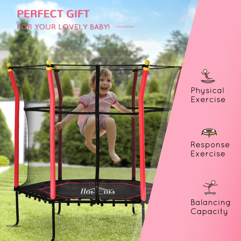 Red 5.2FT Kids Trampoline with Enclosure Net - Indoor/Outdoor Mini Trampoline for Ages 3-10