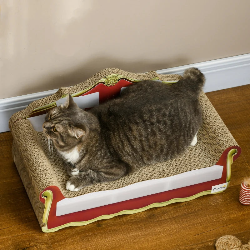 Cat Cardboard Scratcher Lounge Bed with Catnip, Grey, 58 x 29.5 x 29cm