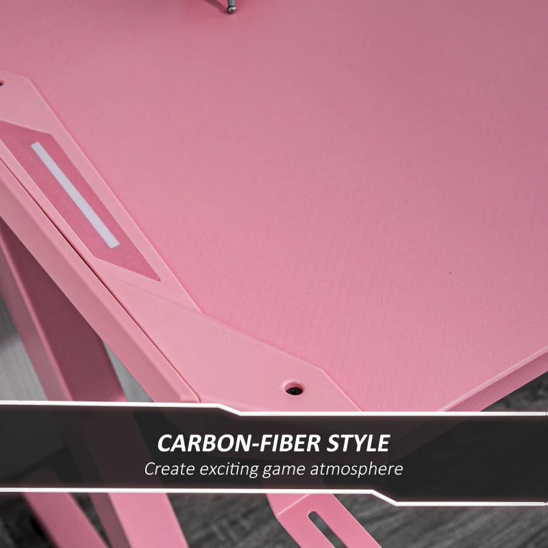 Carbon Fibre Gaming Desk, Pink, Gamer Workstation with Accessories