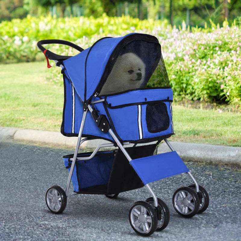 Blue Pet Stroller for Small Pets - Foldable Travel Carriage