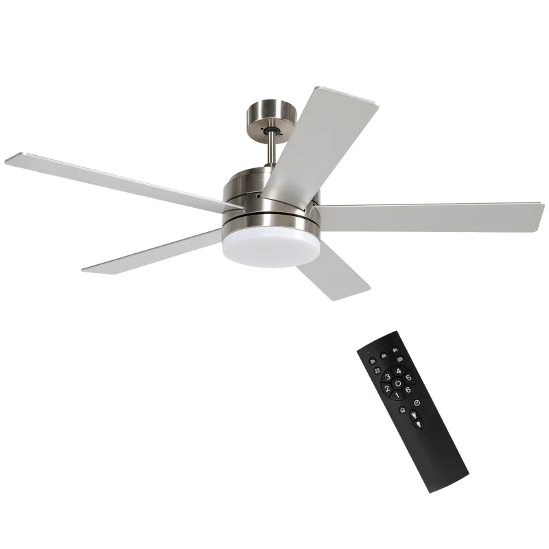 52" Silver and Beech Wood-effect Ceiling Fan with Light and Remote