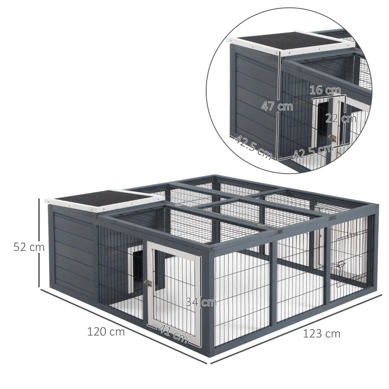 Grey Outdoor Rabbit Hutch with Openable Top, 123 x 120 x 52cm