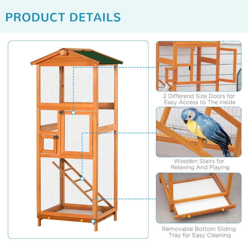 Orange Wooden Outdoor Bird Aviary Cage with Pull Out Tray - 2 Doors