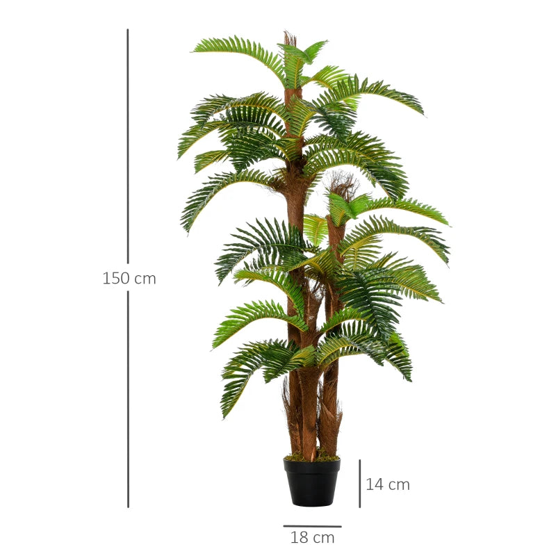 Set of 2 Tropical Palm Artificial Plants in Green Pots, 150cm