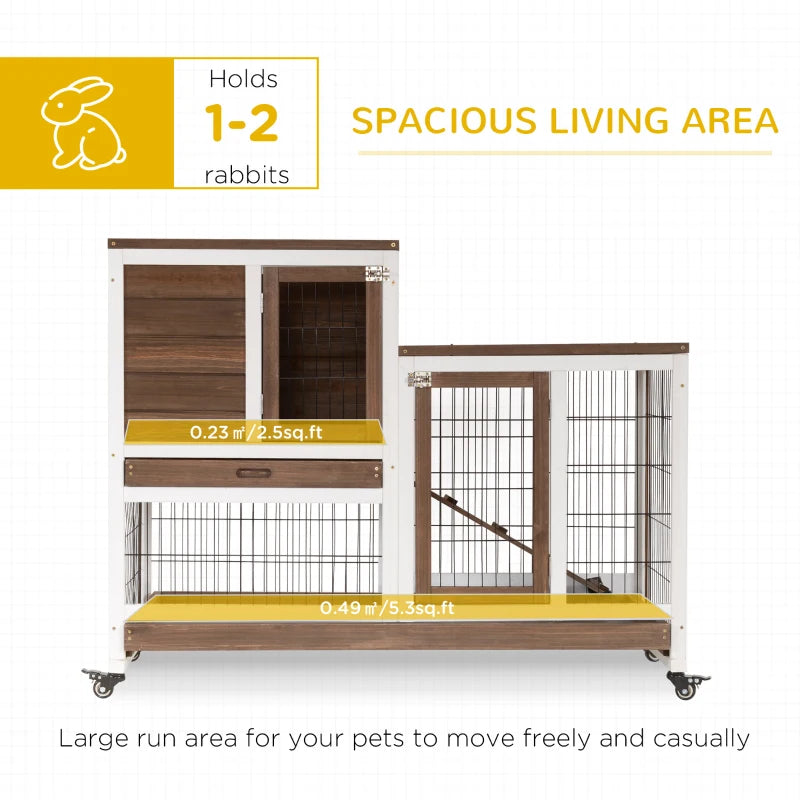 Brown Two-Tier Rabbit Hutch with Wheels