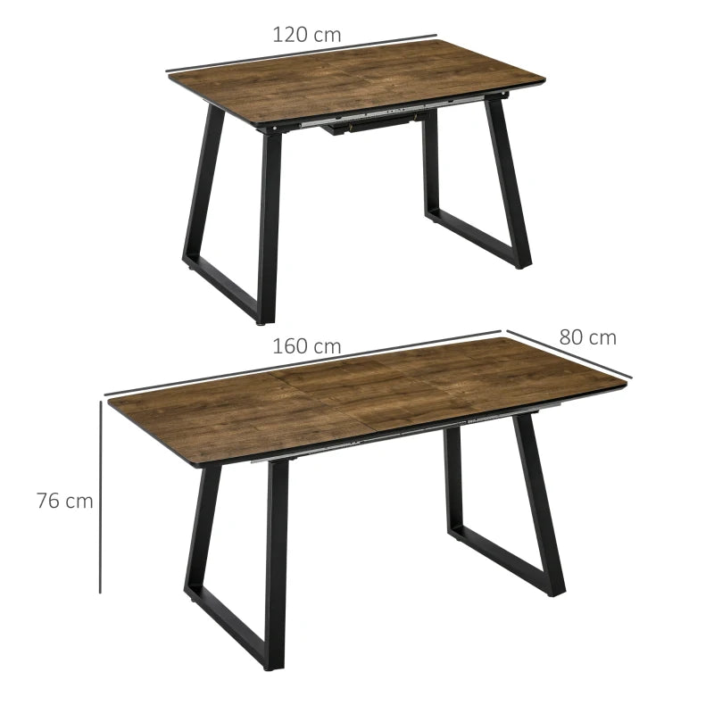 Extendable Wood Effect Dining Table for 4-6 People - Steel Frame, Hidden Leaves