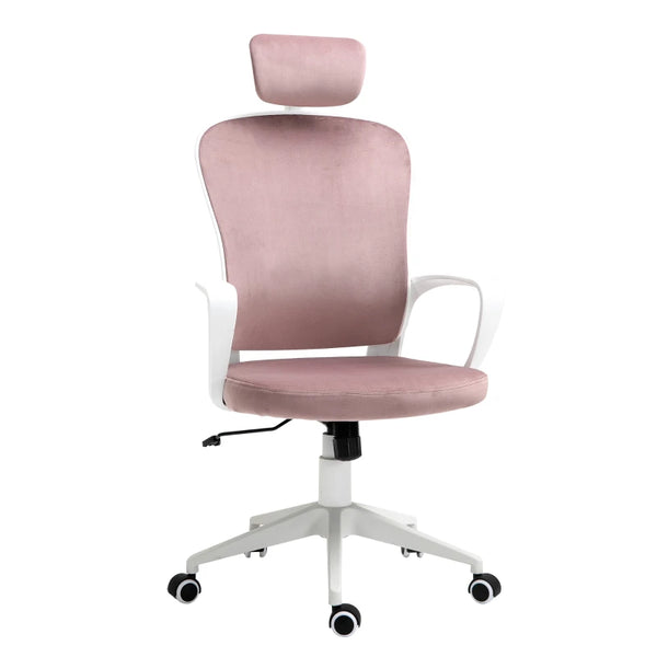 Velvet Pink Ergonomic High Back Office Chair with Adjustable Headrest