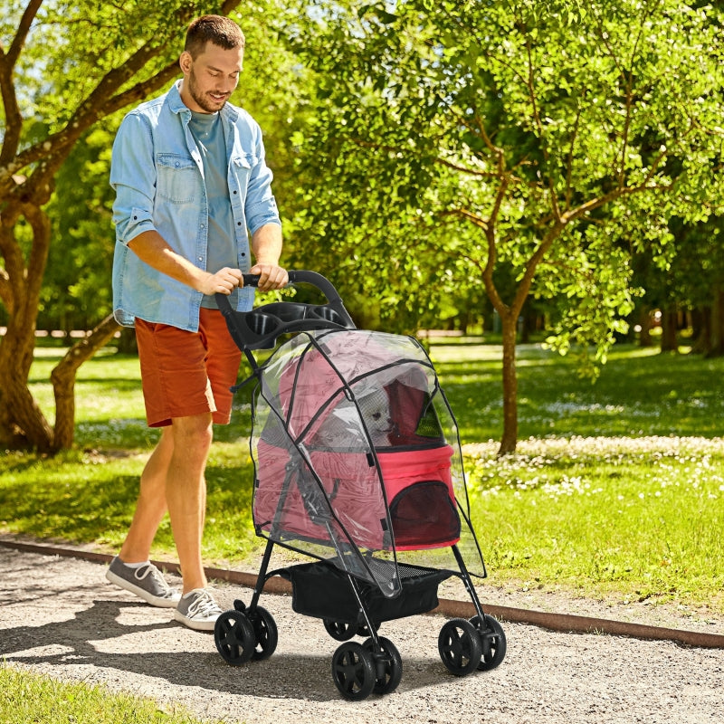 Red Dog Stroller with Rain Cover and Safety Features