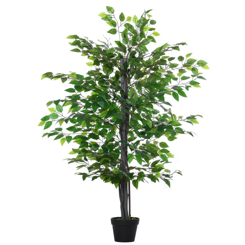 Vibrant Green Artificial Banyan Plant in Cement Pot - Indoor/Outdoor Decor