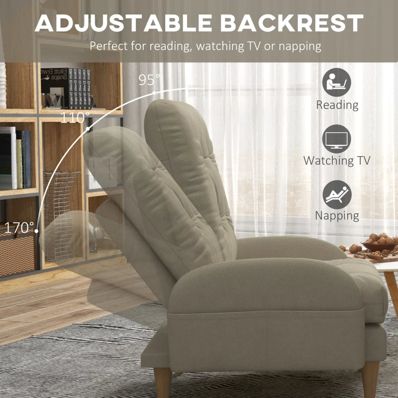 Beige Upholstered Recliner Armchair Set with Footstool - Modern Button Tufted Accent Chair