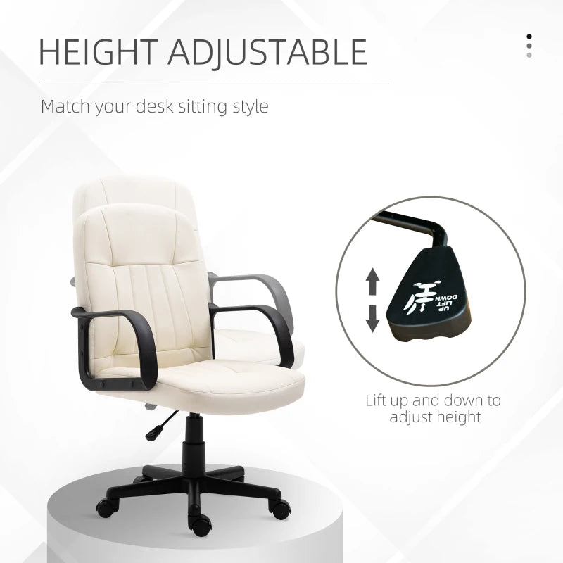 Cream Swivel Office Chair with Armrests and Wheels