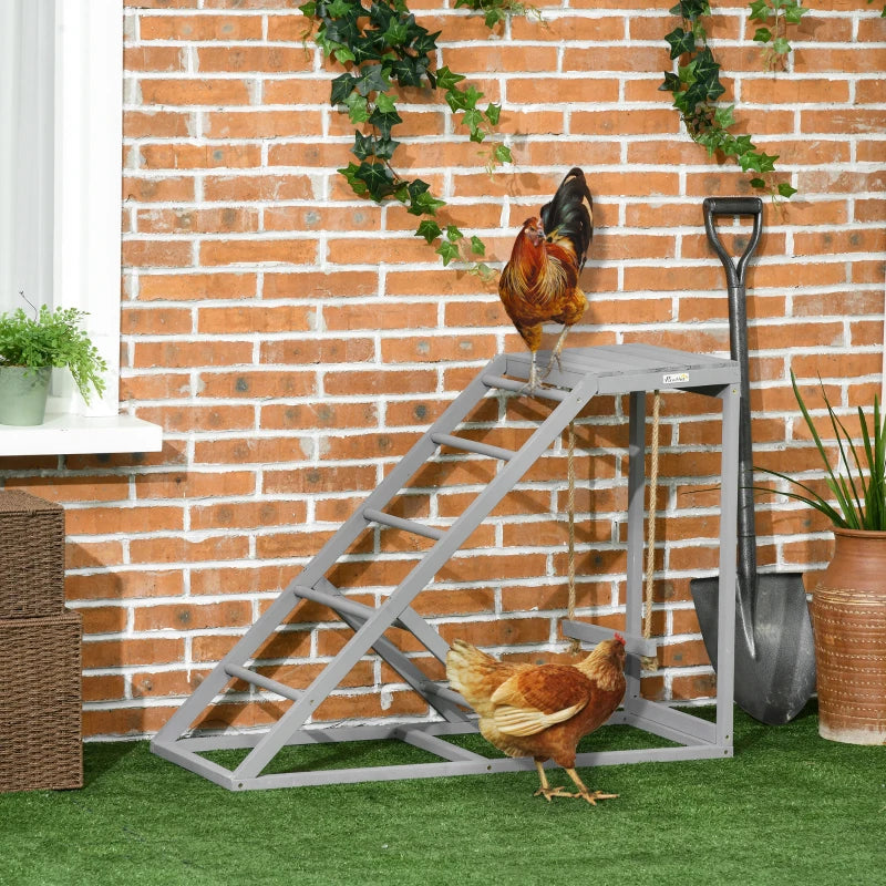 Grey Wooden Chicken Coop Playset with Swing & Ladder