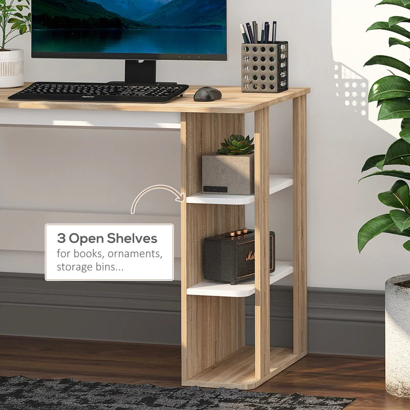 Oak and White 3-Tier Storage Desk for Home Office