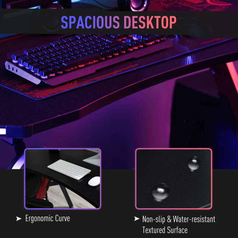 RGB Gaming Desk with Carbon Fibre Surface, Black/Red, 120 x 66cm