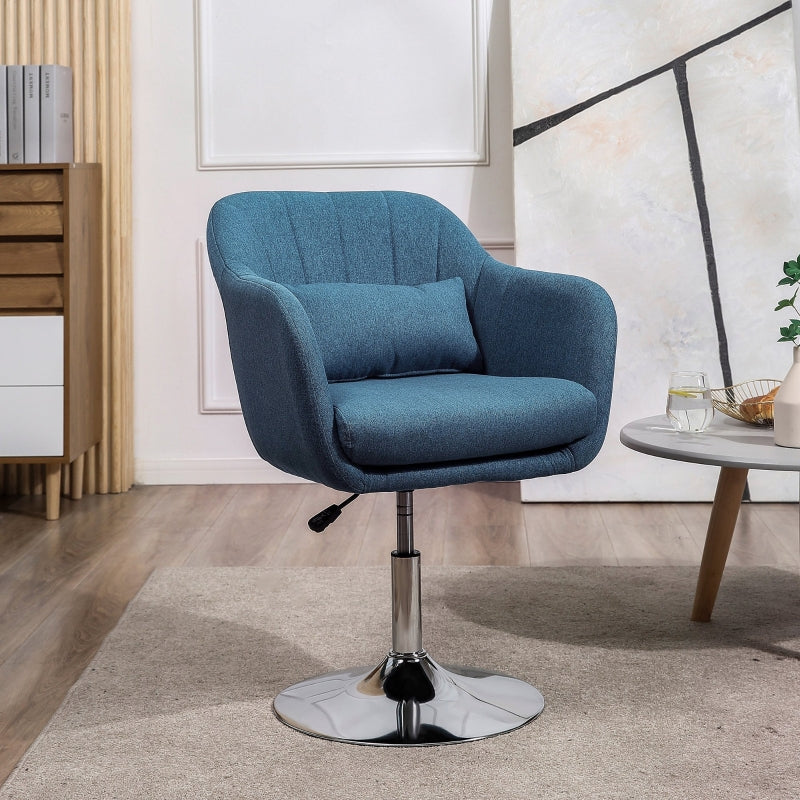 Blue Swivel Accent Chair with Adjustable Height and Lumbar Support