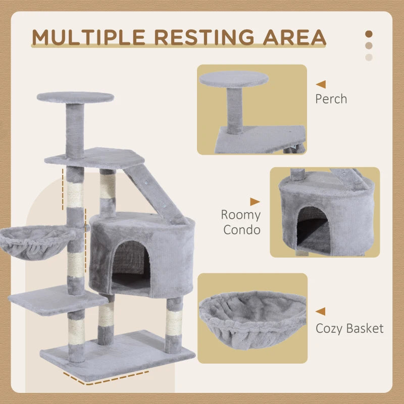 Grey Cat Tree Scratching Post Climbing Activity Center 125cm