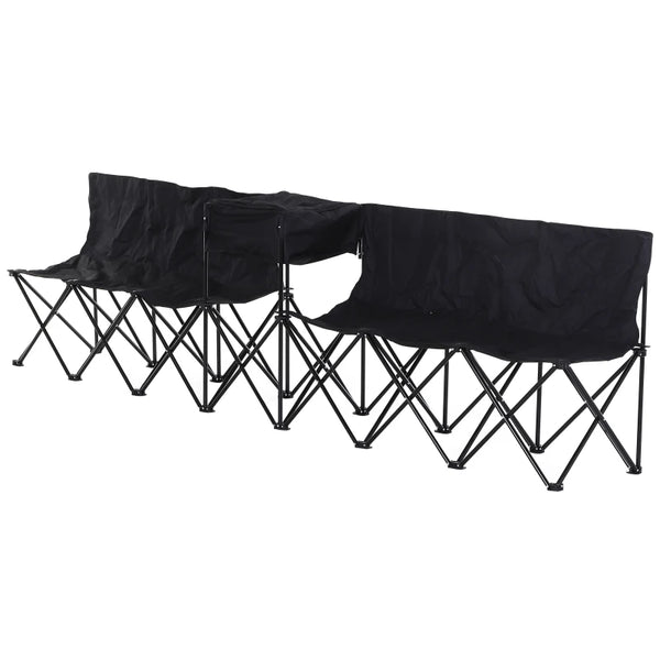 Black 6-Seater Folding Steel Camping Bench with Cooler Bag
