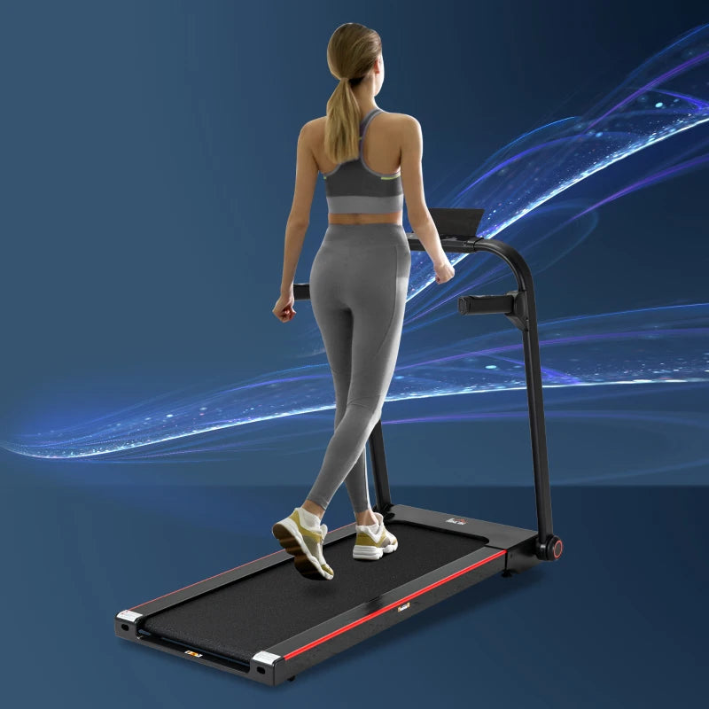 Compact Electric Folding Treadmill, 750W, 1-14km/h Speed, LED Monitor, Safety Button, Phone Holder - Black