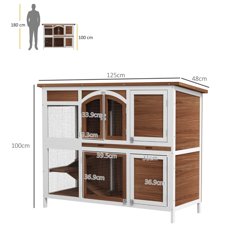 Wooden Two-Tier Pet Hutch - Openable Roof, Slide-Out Tray (Natural)