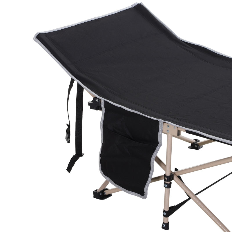 Portable Black Camping Cot with Side Pocket and Carry Bag