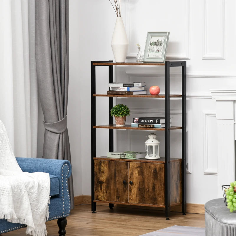 Rustic Brown 3-Tier Industrial Storage Cabinet with Doors