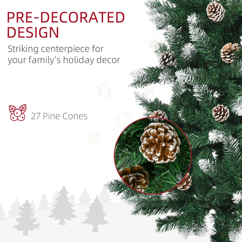 5ft Realistic Green and White Snow Artificial Christmas Tree with Pine Cones