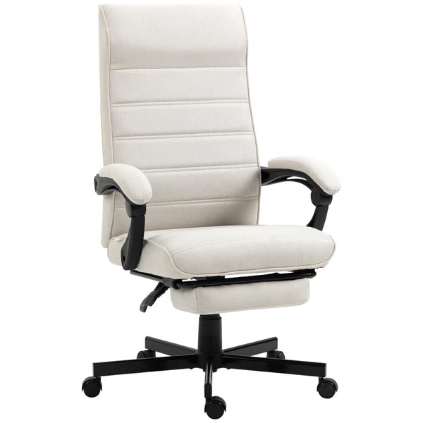 Cream White High-Back Swivel Office Chair with Footrest