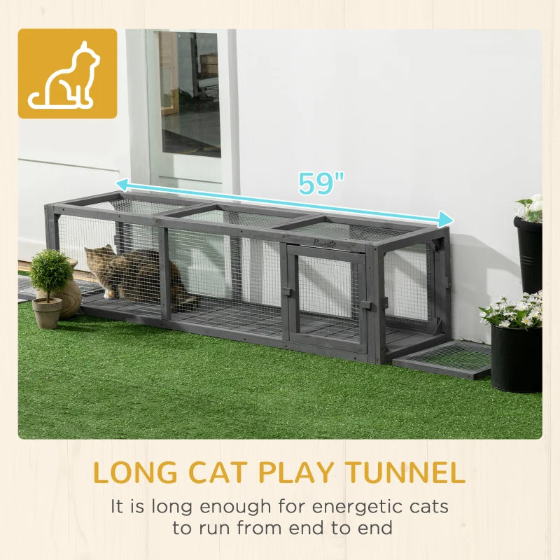 150cm Long Cat Tunnel, Indoor/Outdoor Play Tunnel for Cats - Grey