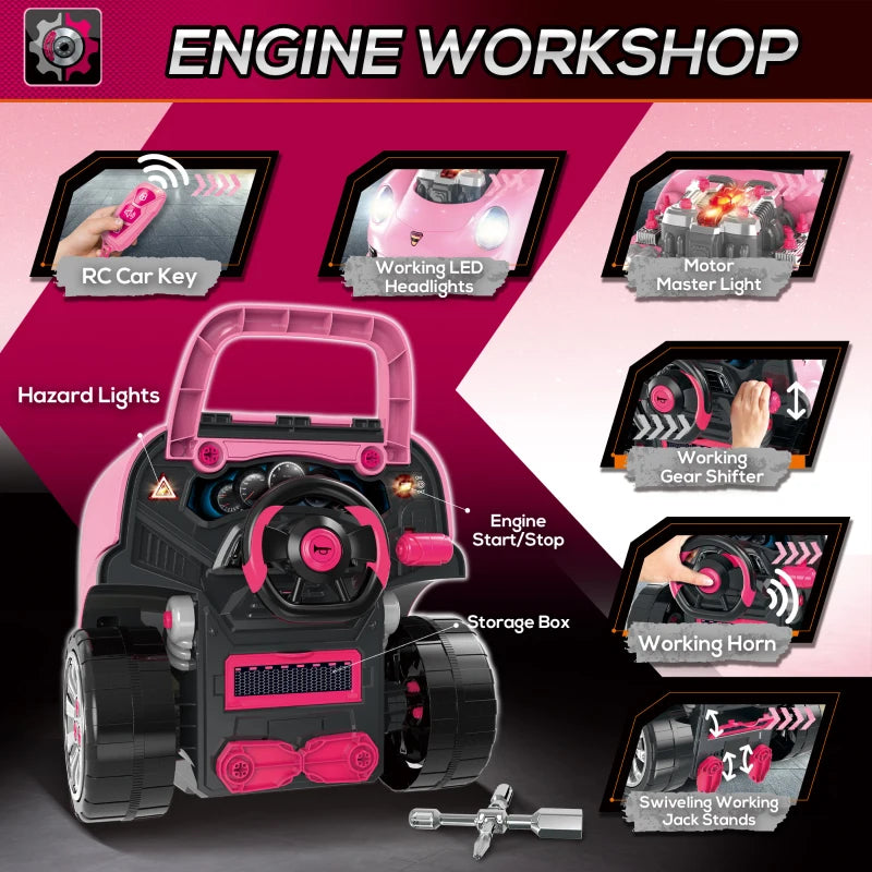 Kids Pink Truck Engine Toy Set with Horn & Light - Ages 3-5