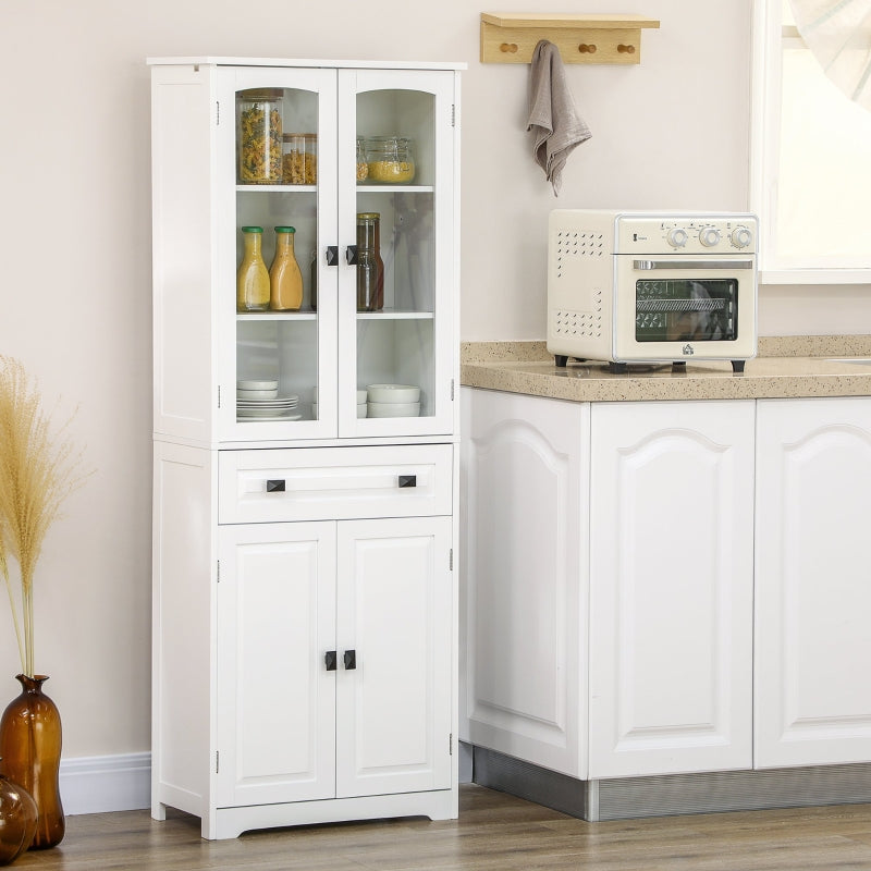 White Kitchen Storage Cabinet with Glass Door and Drawer