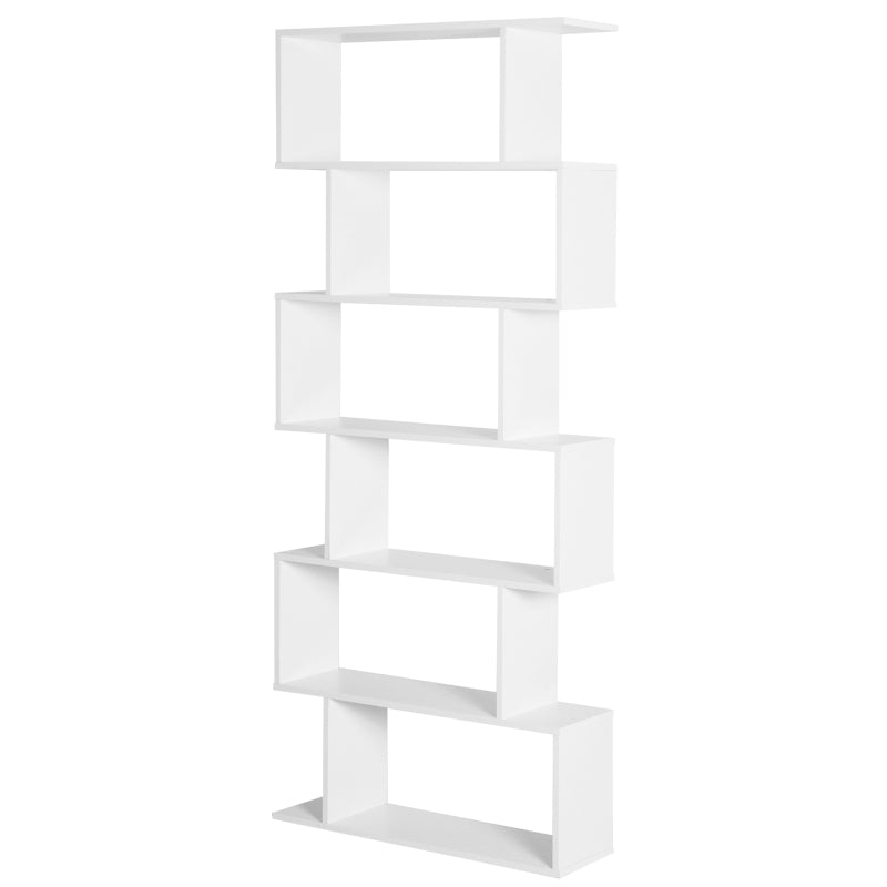 White Wooden S-Shaped 6-Shelf Room Divider Bookcase