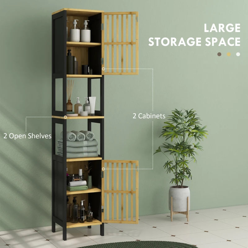 Bamboo Retro Cut-Out Tall Bathroom Storage - Natural Wood Color