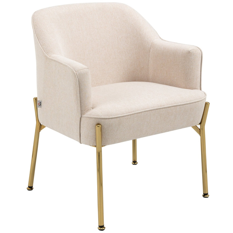 White Fabric Modern Armchair with Metal Legs