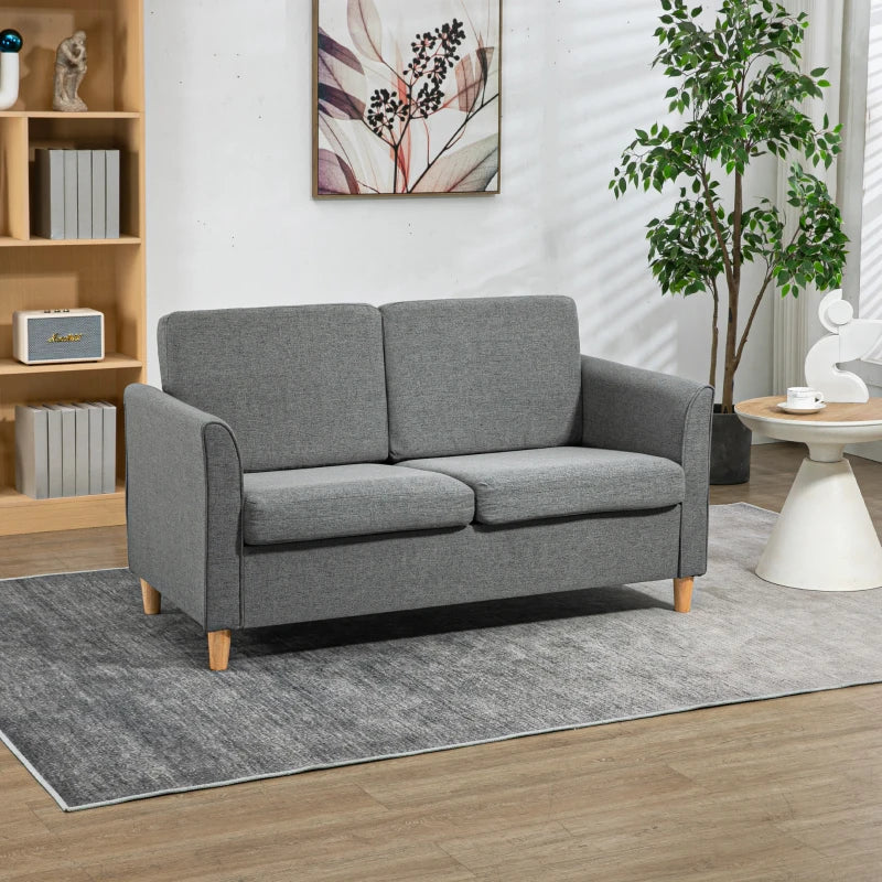 Grey Modern 2 Seater Loveseat Sofa with Wood Legs and Armrests