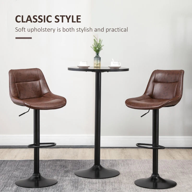 Brown Swivel Bar Stools Set of 2, Modern Kitchen Height Barstools in PU Leather